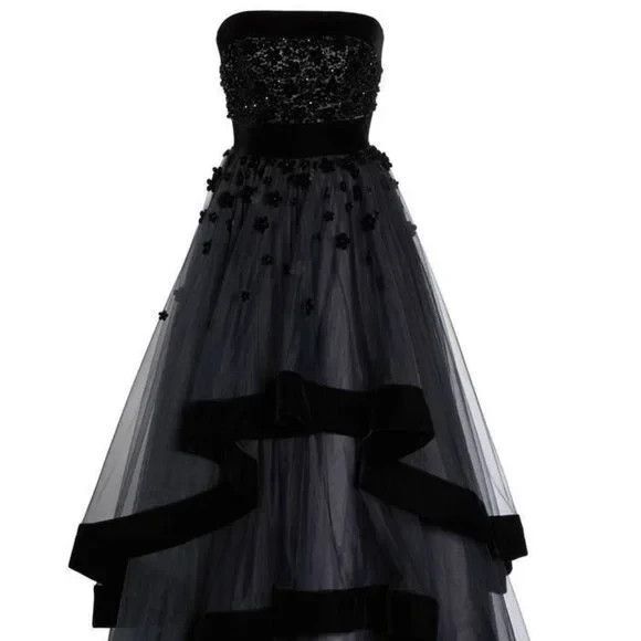 MAC DUGGAL 66346 Black Velvet Trim Floral 3D Beaded Strapless Ball Gown 10 NWOT - Picture 8 of 9